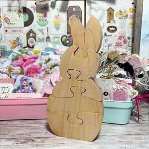 Handcrafted Wooden Bunny Rabbit Puzzle Children’s Toy Handmade 5 Piece Easter